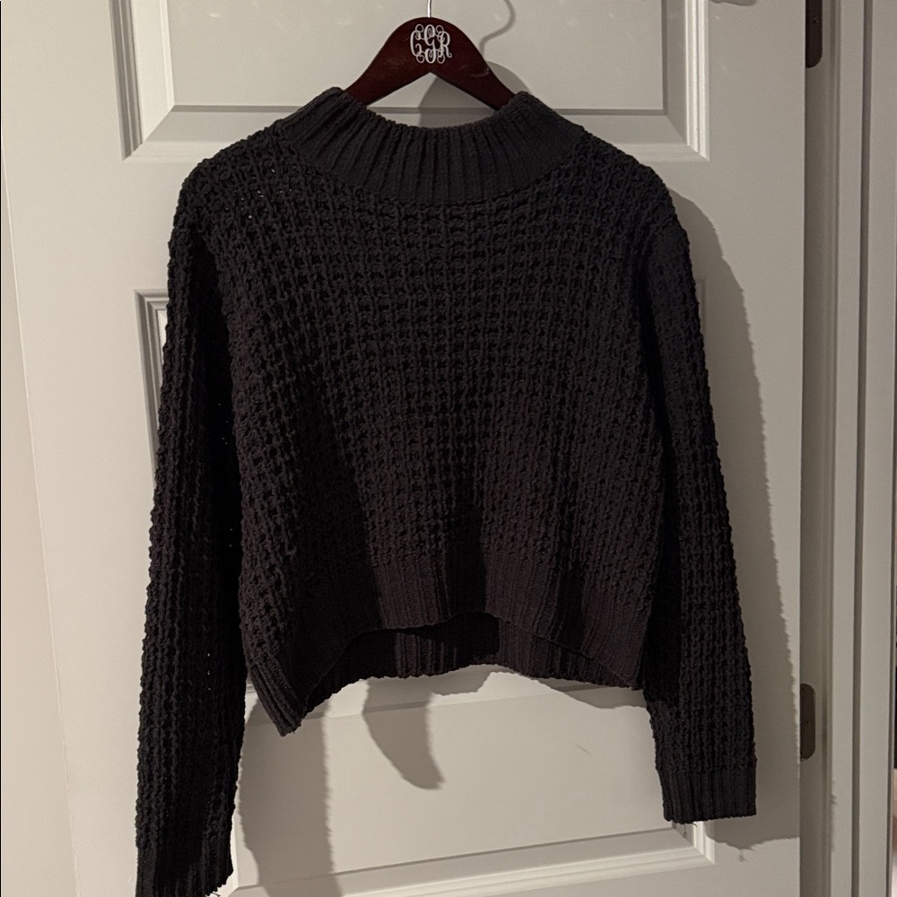 Poof! Textured Dark Gray Mock Turtleneck Cropped Sweater